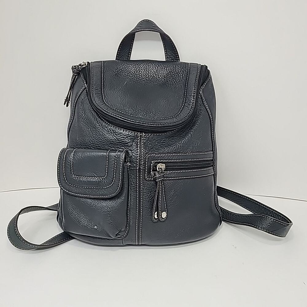 TIGNANELLO Black Pebbled LEATHER Black Backpack Adjustable Straps Purse Bag